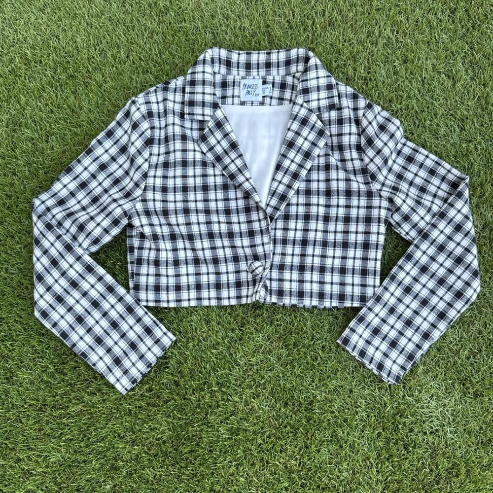 Princess Polly Black and White Plaid Blazer
